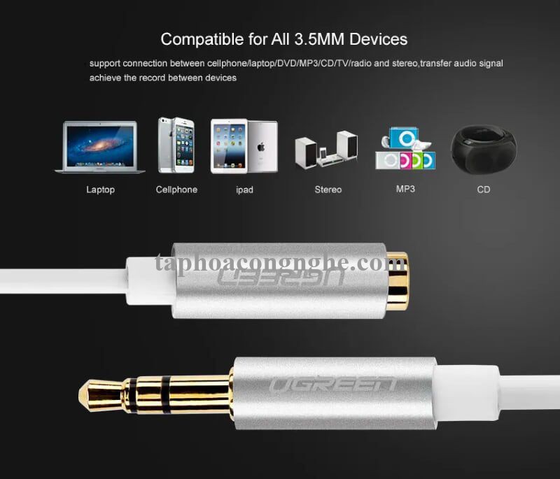 Ugreen 10773 0.5M màu Trắng Cáp âm thanh 3.5mm nối dài đầu nhôm AV118 30010773